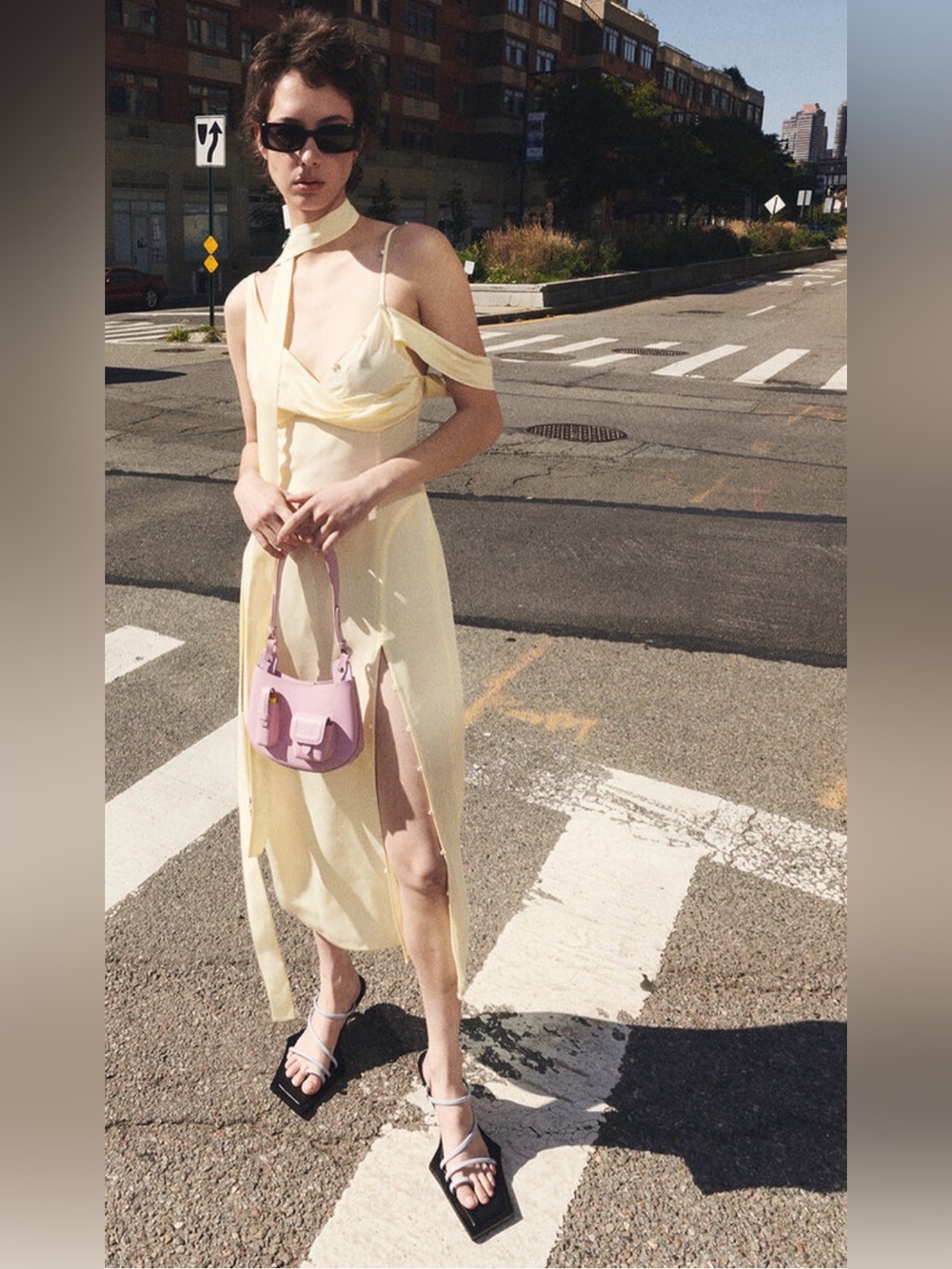 HANWEN NEW YORK Leah Pockets Saddle Bag Calfskin Blush Pink